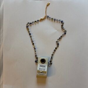 Anthropologie Shimmering Beaded Necklace in Blue, Gray & Gold NWT